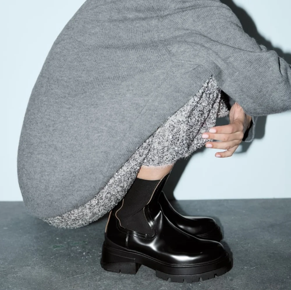 Zara Leather Ankle Boots with Lug Soles